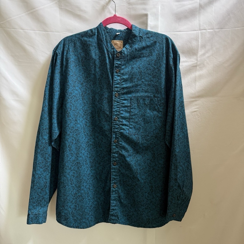 Wah Maker Shirt Men's L Blue Floral Cotton Frontier Western Button Long Sleeve